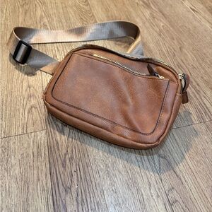 Brown Faux Leather Waist Bag / Crossbody Belt Bag – Adjustable Strap